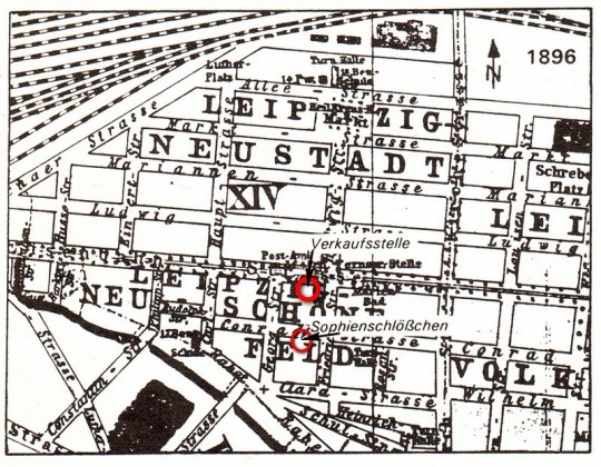 Ausschnitt aus einem Stadtplan, Adressbuch der Stadt Leipzig, 1896