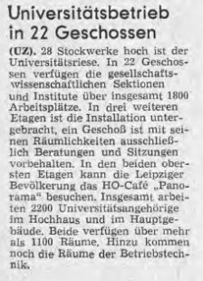 Leipzig, Artikel zur Übergabe des Hochhauses (UZ), im September 1973